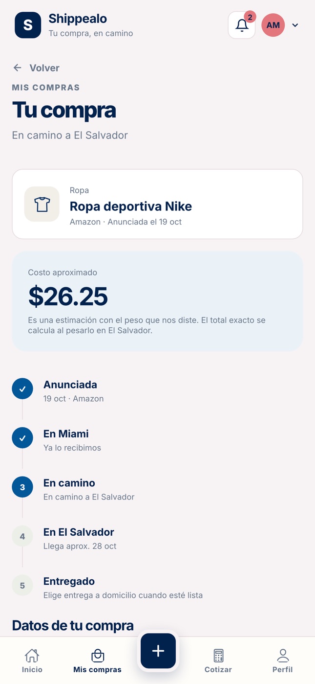 Seguimiento de una compra en camino